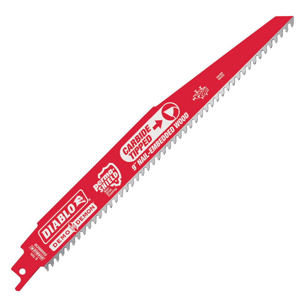 Diablo DS0906CWS Series Reciprocating Saw Blade, Applicable Materials: Nail-Embedded Wood, 1 in W, 9 in L, 6/9 TPI