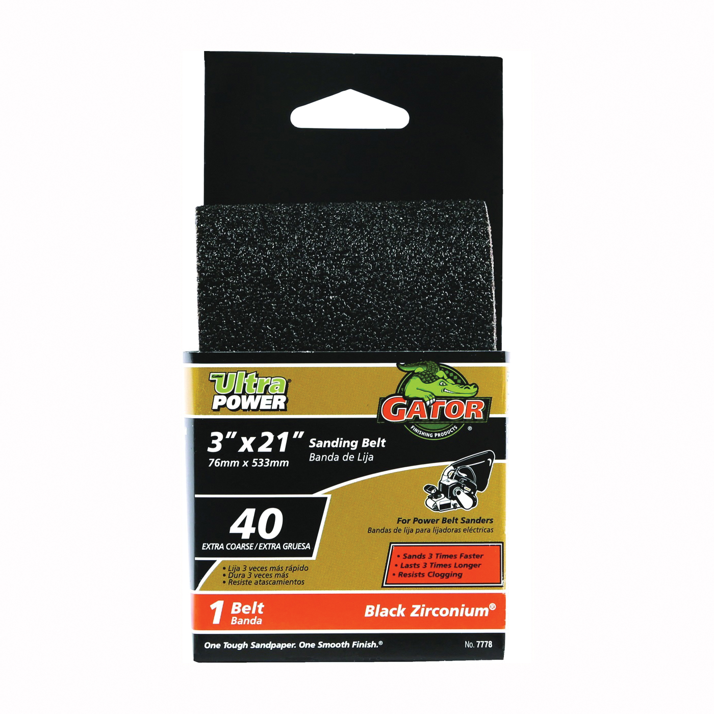 Gator 7778 Sanding Belt, 3 in W, 21 in L, 40 Grit, Extra Coarse, Zirconium Oxide Abrasive