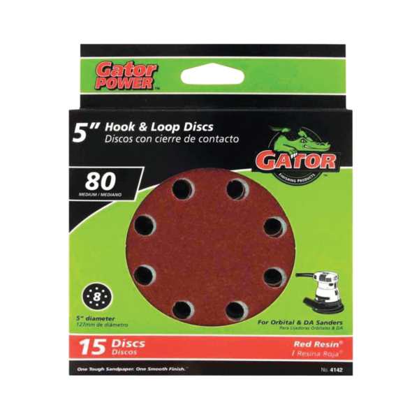 Gator 4142 Sanding Disc, 80 Grit, Medium, Aluminum Oxide Abrasive, Vented, 5 in Dia