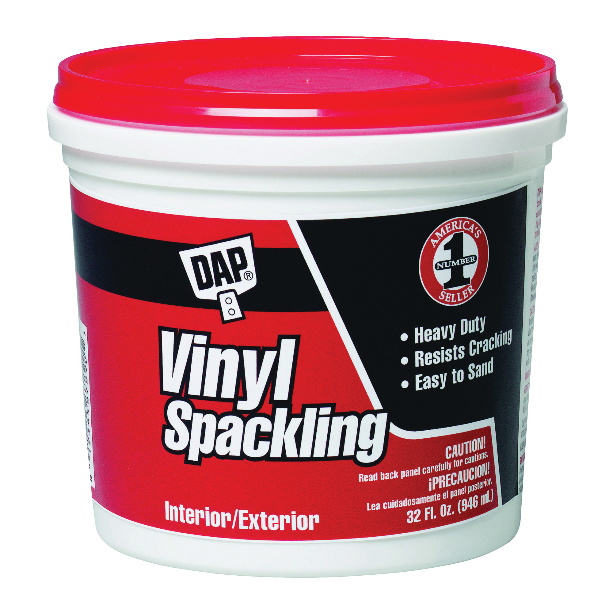 DAP 12132 Vinyl Spackling, Latex, Oil Base, White, 1 qt Tub