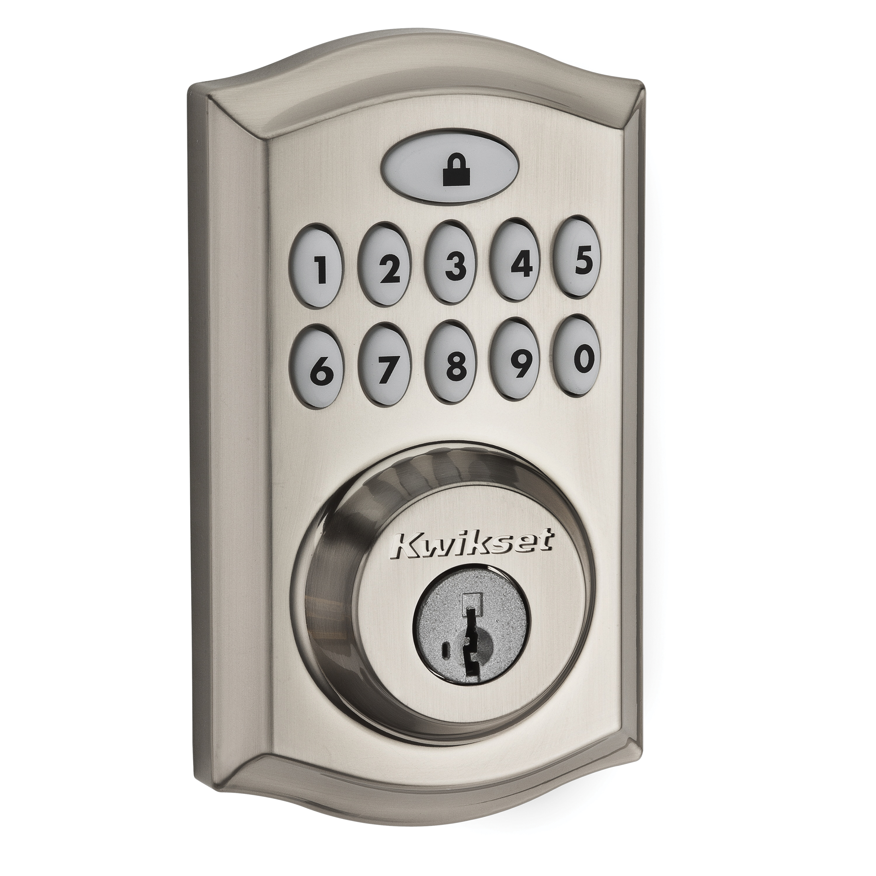 Kwikset 913TRL-15 Electronic Deadbolt, Traditional Design, Satin Nickel, Residential, 2 Grade, Zinc, Keypad Included
