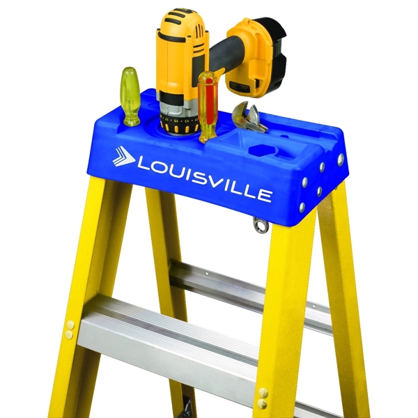 Louisville FS2000 Series FS2006 Step Ladder, 6 ft H, Type I Duty Rating, Fiberglass, 250 lb, 5-Step, 124 in Max Reach