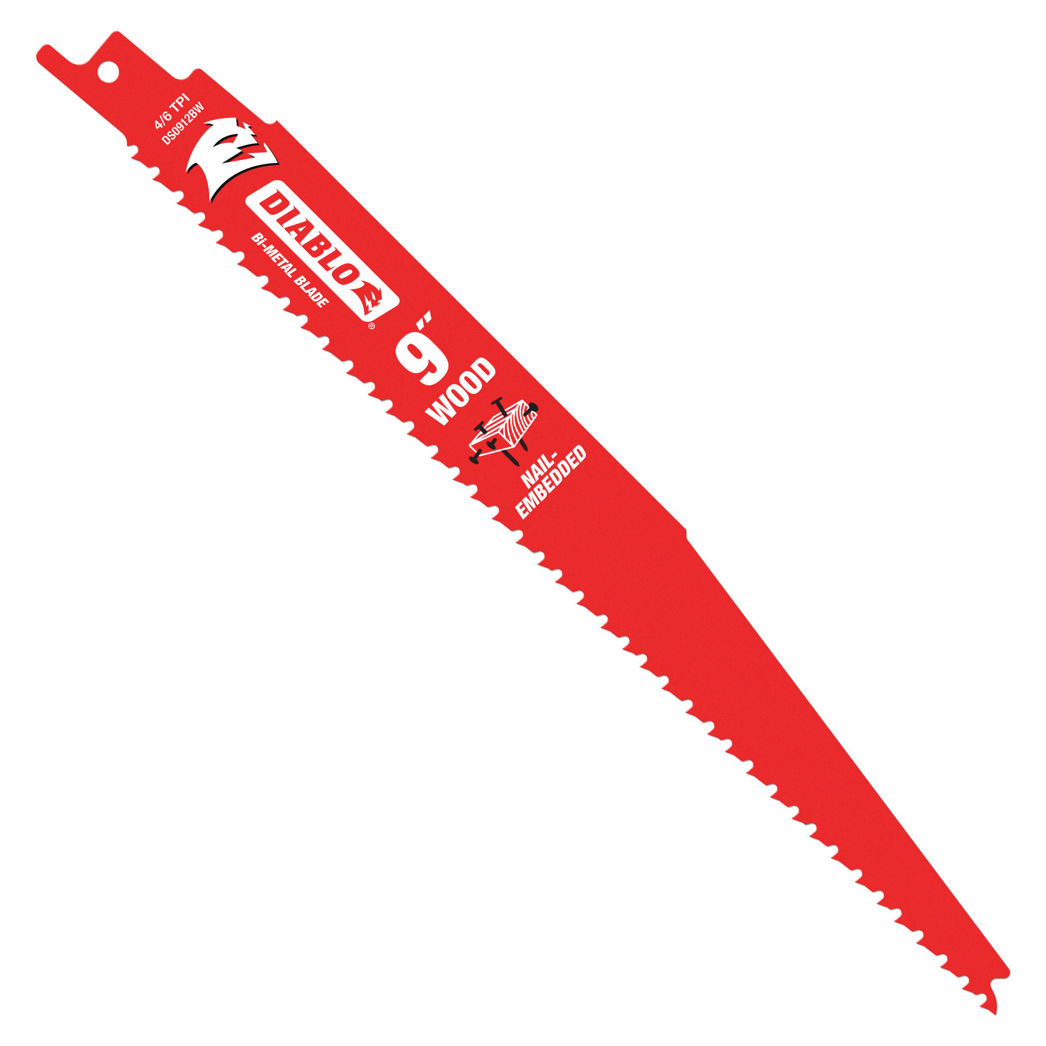 Diablo DS0912BW2 Reciprocating Saw Blade, Applicable Materials: Wood, 9 in L, 6/12 TPI