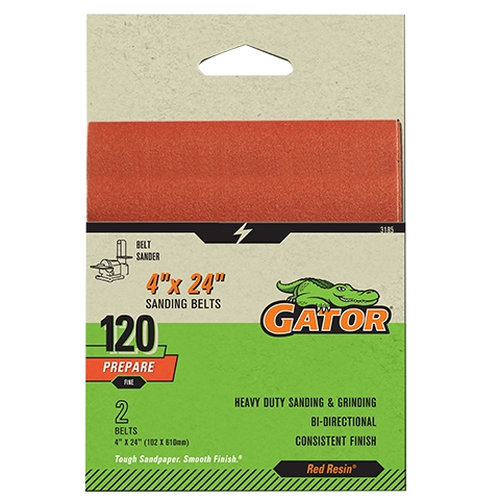 Gator 3185 Sanding Belt, 24 in L, 4 in W, 120 Grit, Fine, Aluminum Oxide Abrasive