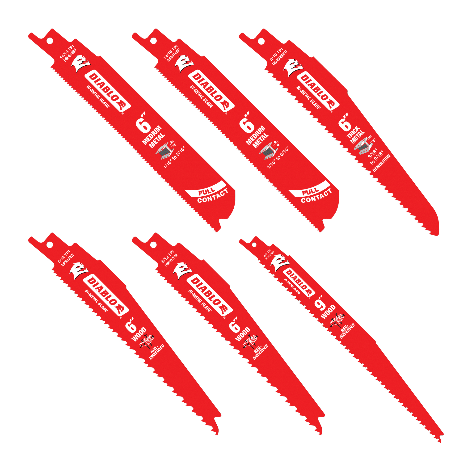 Diablo DS006S Reciprocating Saw Blade Set, 6-Piece, Steel, Perma-Shield