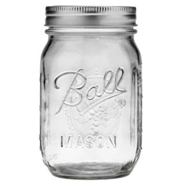 Ball 1440061000 Mason Jar, Regular Mouth, 16 oz, Glass