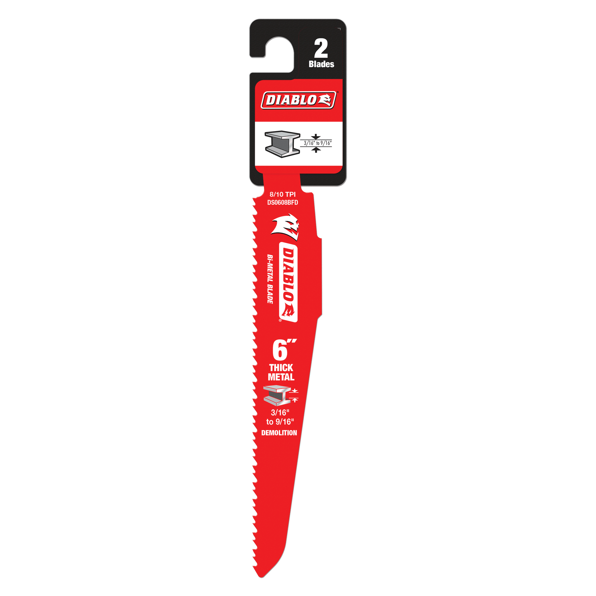 Diablo DS0608BFD2 Reciprocating Saw Blade, Applicable Materials: Metal, 1 in W, 6 in L, 8/10 TPI, Bi-Metal Cutting Edge