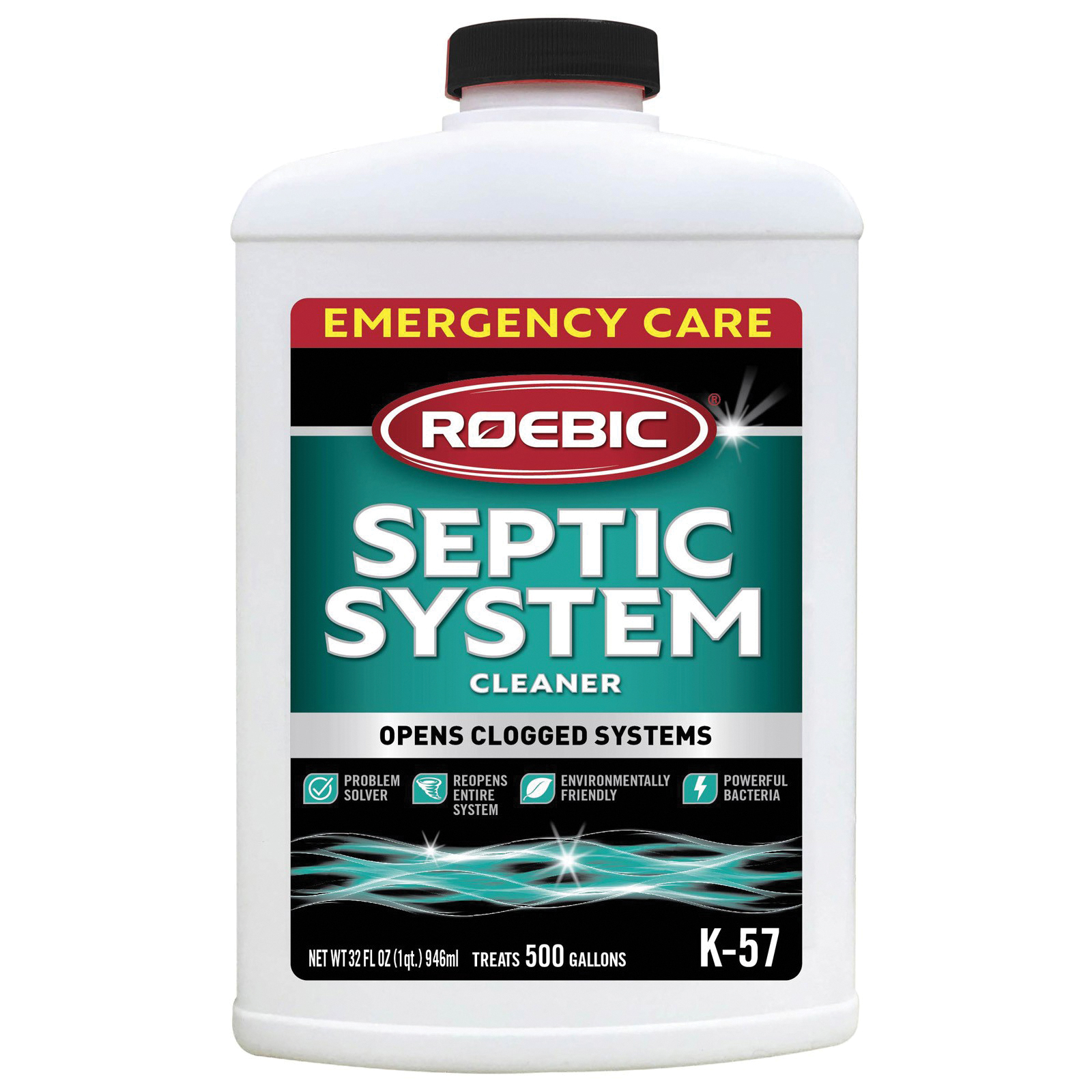 Roebic K-57 Septic System Cleaner, Liquid, Clear, 1 qt