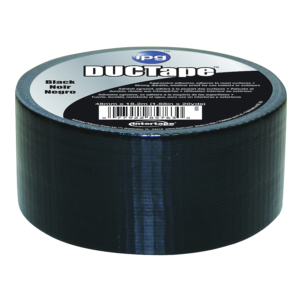 IPG 6720BLK All-Purpose Duct Tape, 20 yd L, 1.88 in W, Polyethylene-Coated Cloth Backing, Black