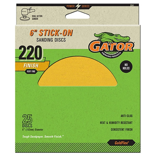 Gator GoldFlex 3241 Sanding Disc, 6 in Dia, Coated, 220 Grit, Extra Fine, Aluminum Oxide Abrasive, Paper Backing