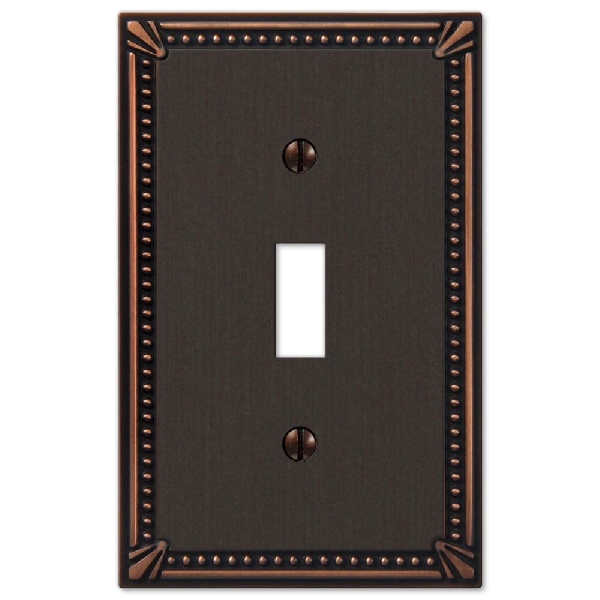 Amerelle Imperial Bead Series 74TDB Wallplate, 4.94 in L, 3 in W, 1-Gang, Metal, Aged Bronze