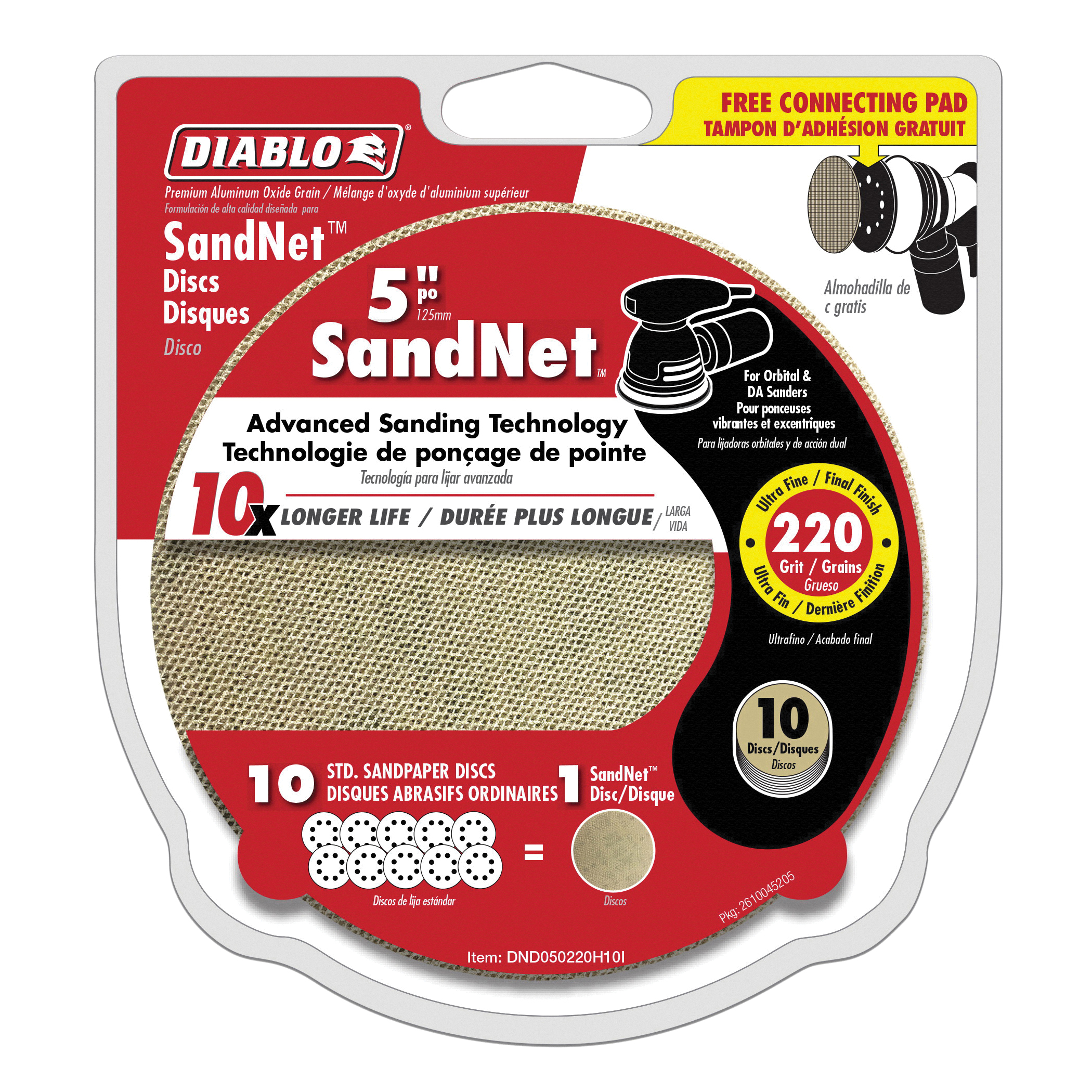 Diablo Sand Demon DND050220H10I Sanding Disc, 5 in Dia, 220 Grit, Ultra Fine, Aluminum Oxide Abrasive, Universal