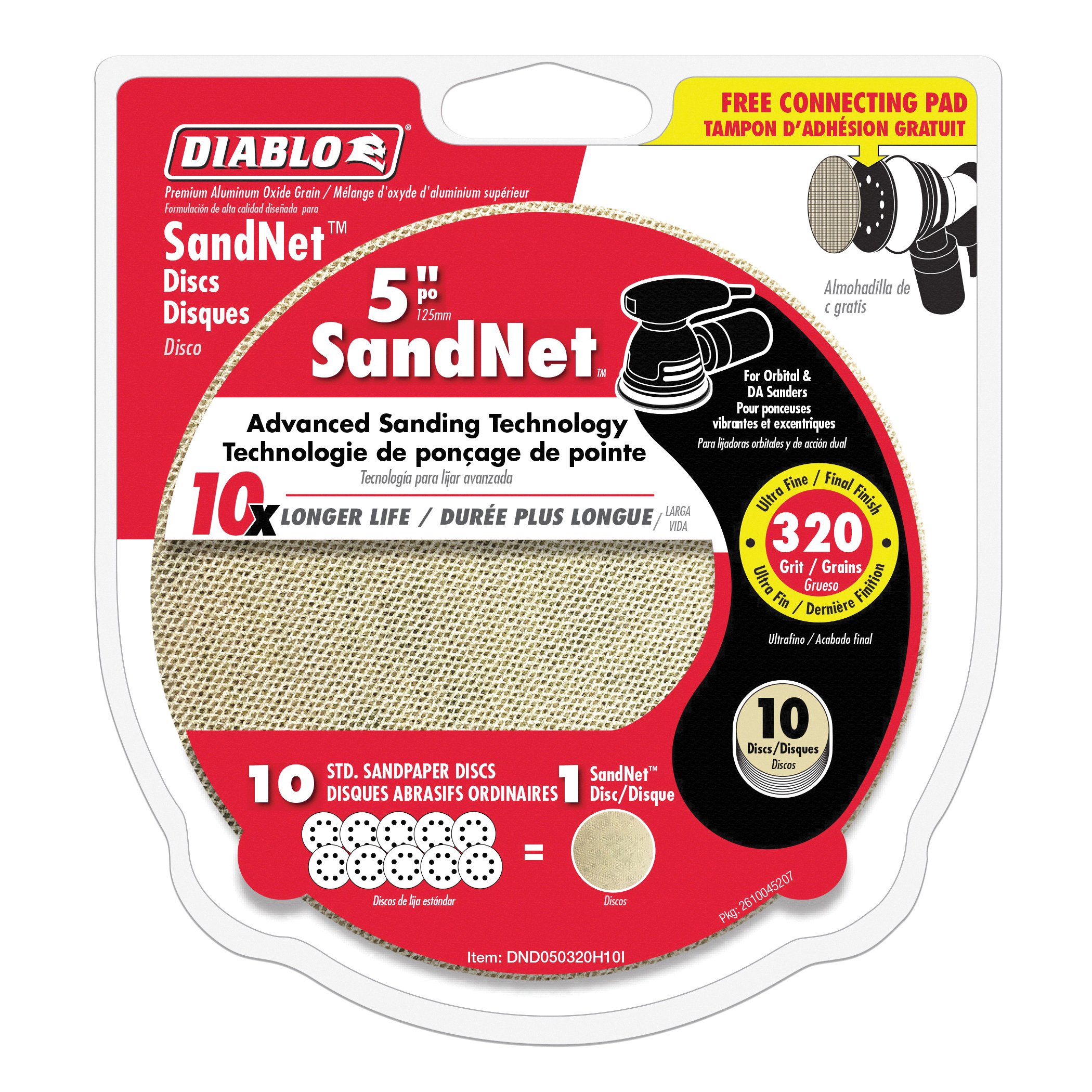 Diablo Sand Demon DND050320H10I Sanding Disc, 5 in Dia, 320 Grit, Super Fine, Aluminum Oxide Abrasive, Universal