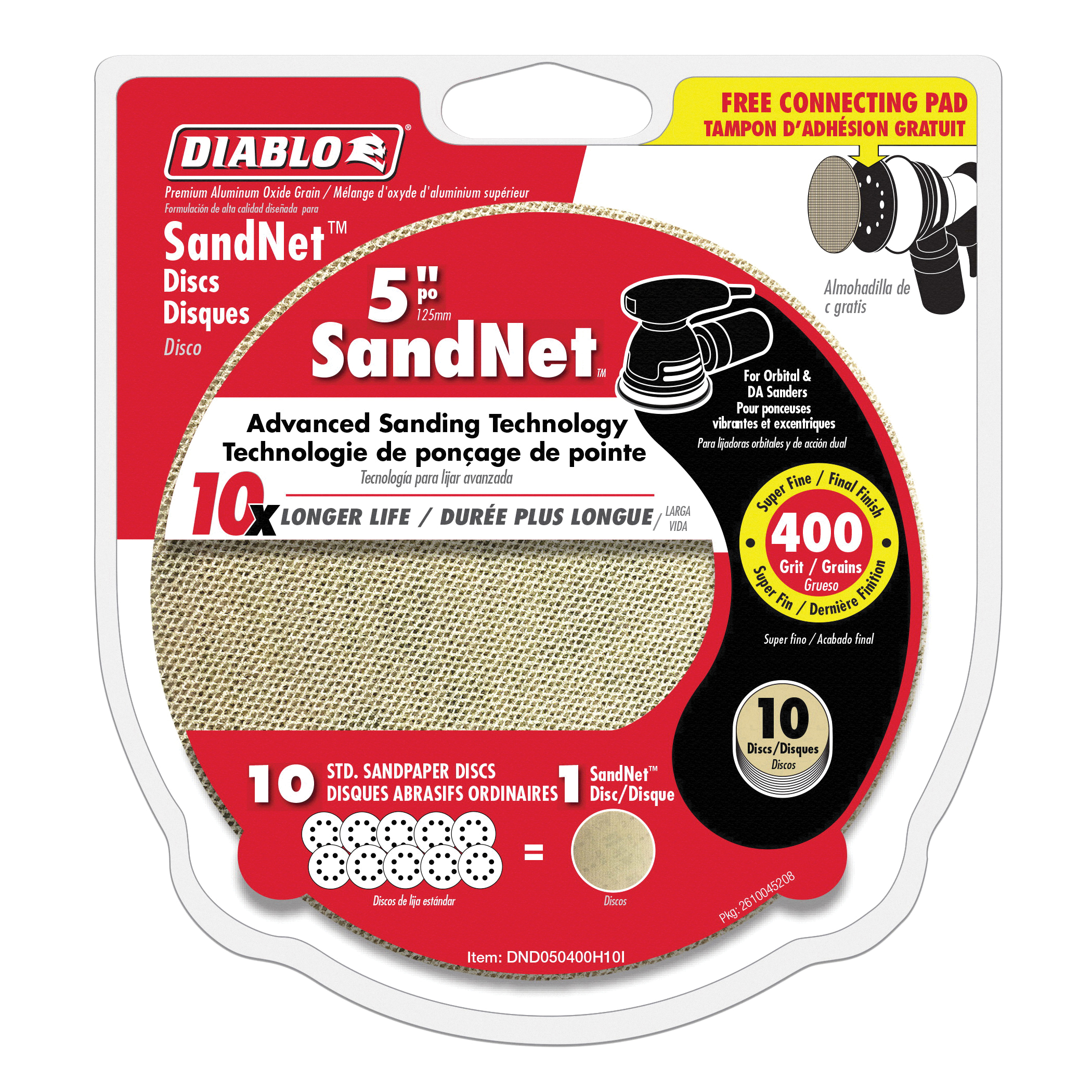 Diablo Sand Demon DND050400H10I Sanding Disc, 5 in Dia, 400 Grit, Super Fine, Aluminum Oxide Abrasive, Universal