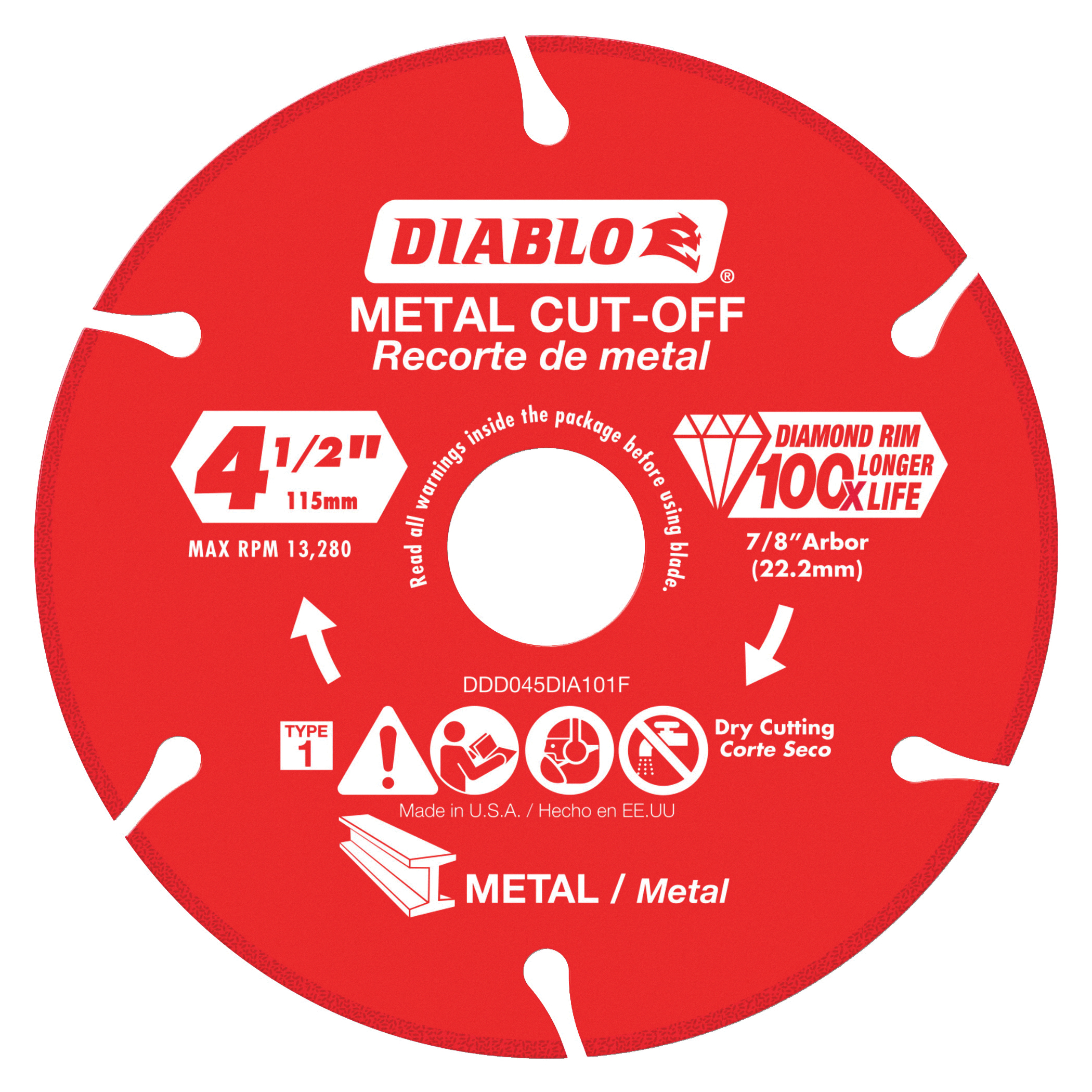 Diablo DDD045DIA101F Cut-Off Blade, 4-1/2 in Dia, 7/8 in Arbor, Segmented Rim