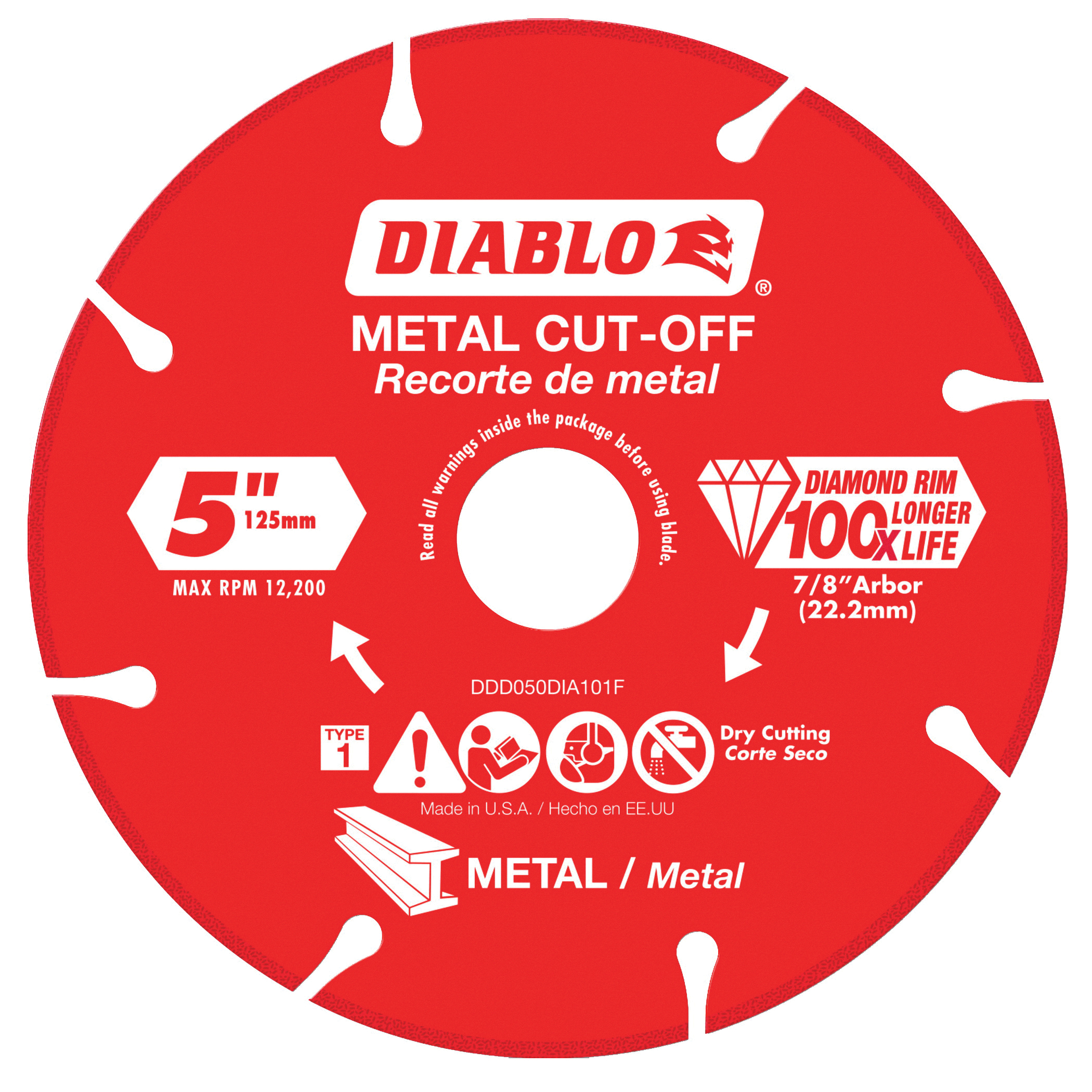 Diablo DDD050DIA101F Cut-Off Blade, 5 in Dia, 7/8 in Arbor, Segmented Rim