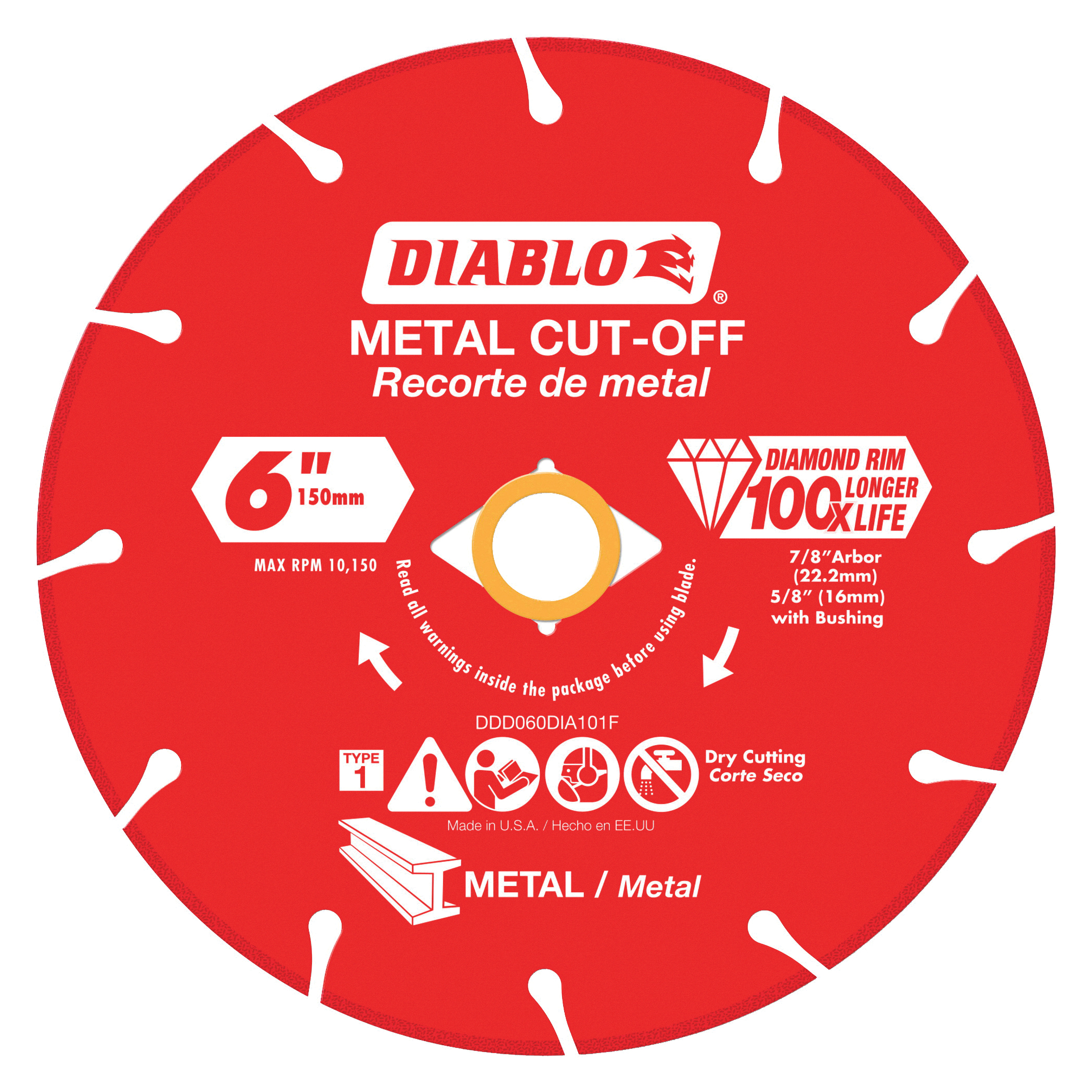 Diablo DDD060DIA101F Cut-Off Blade, 6 in Dia, 5/8, 7/8 in Arbor, Segmented Rim