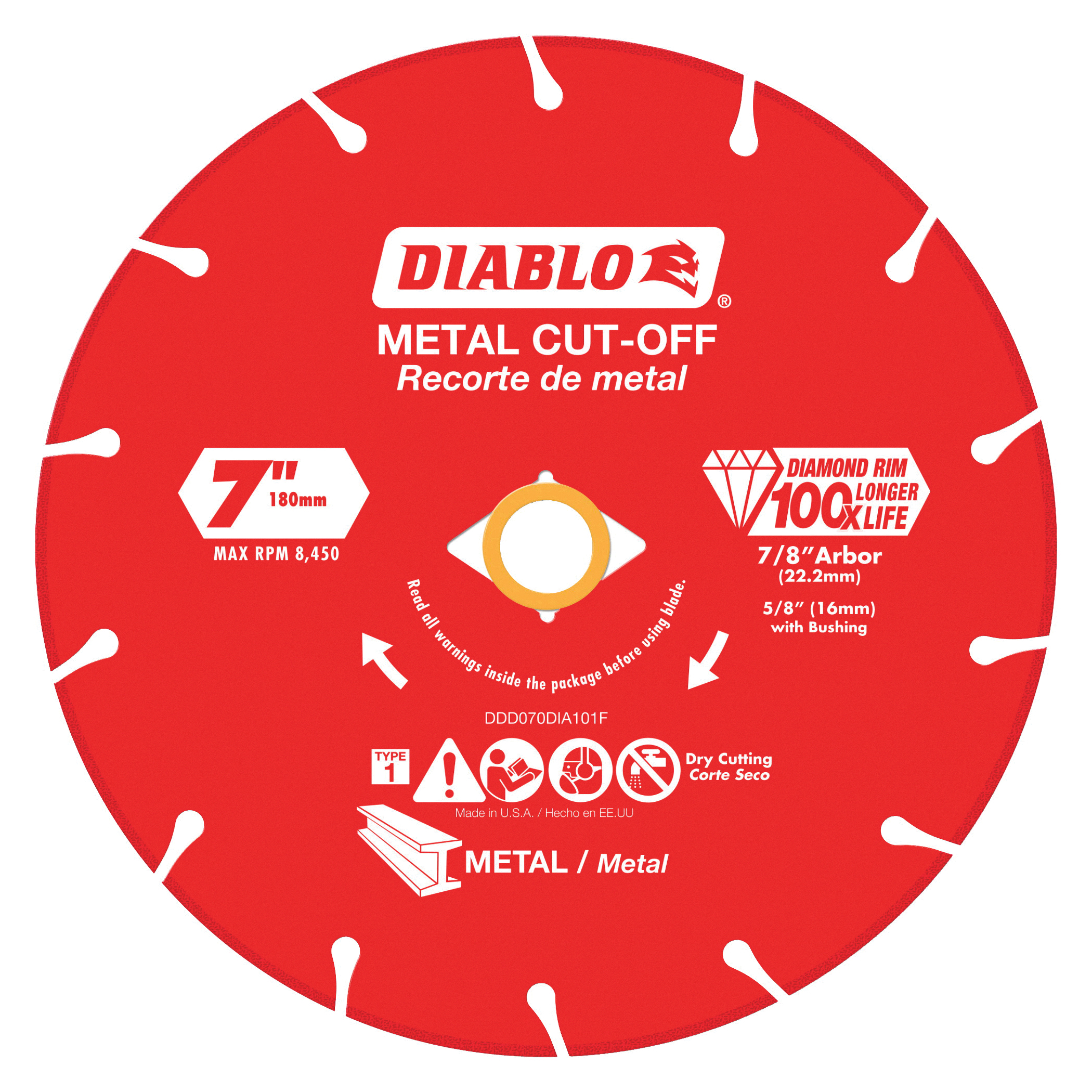 Diablo DDD070DIA101F Cut-Off Blade, 7 in Dia, 5/8, 7/8 in Arbor, Segmented Rim