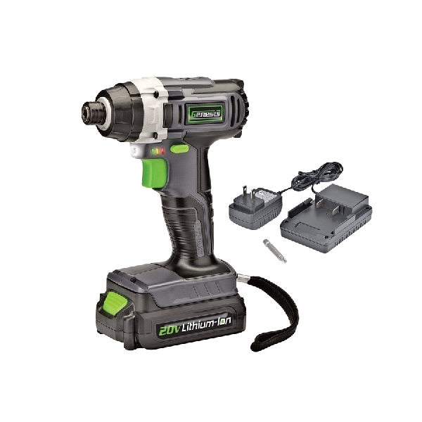 Genesis GLID20A Impact Driver, Battery Included, 20 V, 1.5 Ah, 1/4 in Drive, Hex Drive, 0 to 3800 ipm