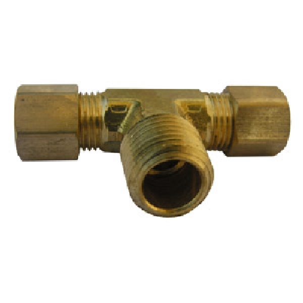 Lasco 17-7210 Pipe Tee, 1/4 in, Compression x MPT, Brass, 300 psi Pressure
