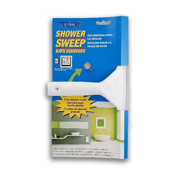 Ettore 14100 Shower Sweep Squeegee, 11 in Blade, Silicone Blade, Plastic Handle, White