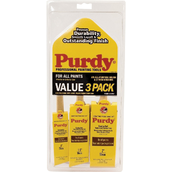 Purdy 140853100 Paint Brush Set, 1-1/2 in W, Polyester-Nylon Blend Bristle, Fluted Handle