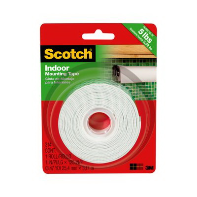 Scotch 314P Mounting Tape, Indoor, 125 in L, 1 in W, White