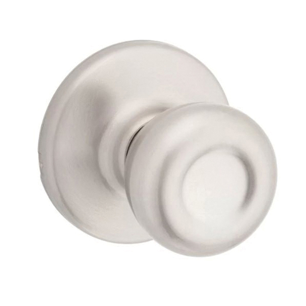 Kwikset 92001-508 Passage Knob, Satin Nickel, 2-3/8 to 2-3/4 in Backset, 1-3/8 to 1-3/4 in Thick Door, 2-1/4 in Strike