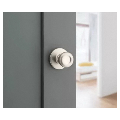Kwikset 92001-508 Passage Knob, Satin Nickel, 2-3/8 to 2-3/4 in Backset, 1-3/8 to 1-3/4 in Thick Door, 2-1/4 in Strike