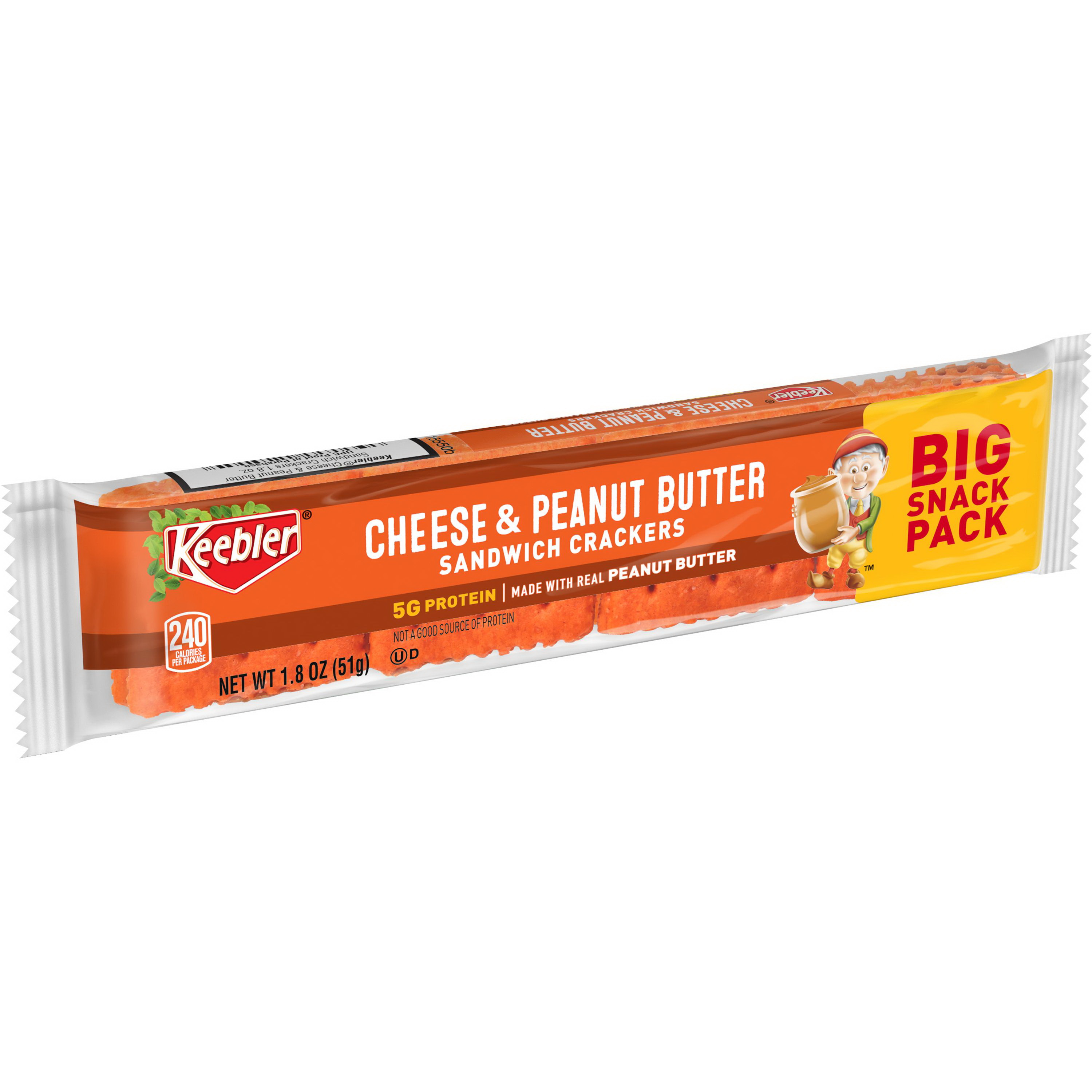 Keebler 20103 Sandwich Cracker, Solid, Cheese, Peanut Butter, 1.8 oz Pack