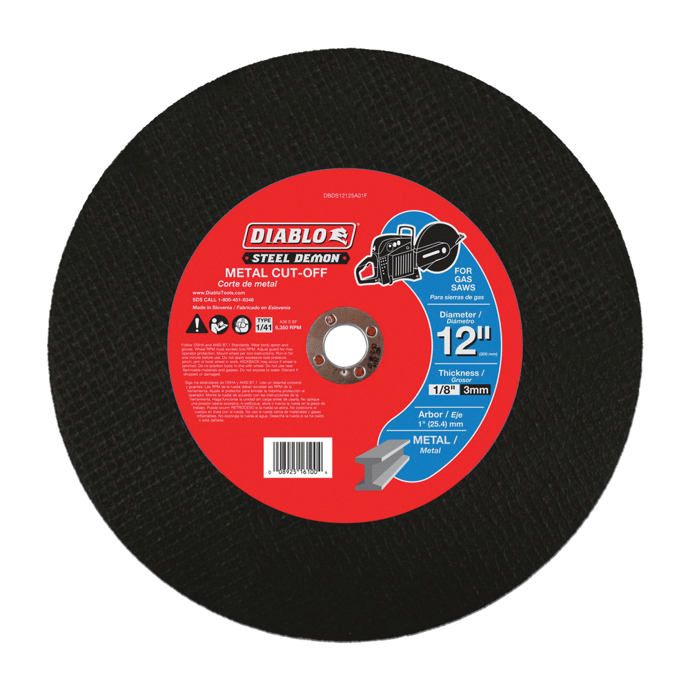 Diablo Steel Demon DBDS12125A01F High-Speed Cut-Off Disc, 12 in Dia, 1/8 in Thick, 1 in Arbor, Ceramic Abrasive