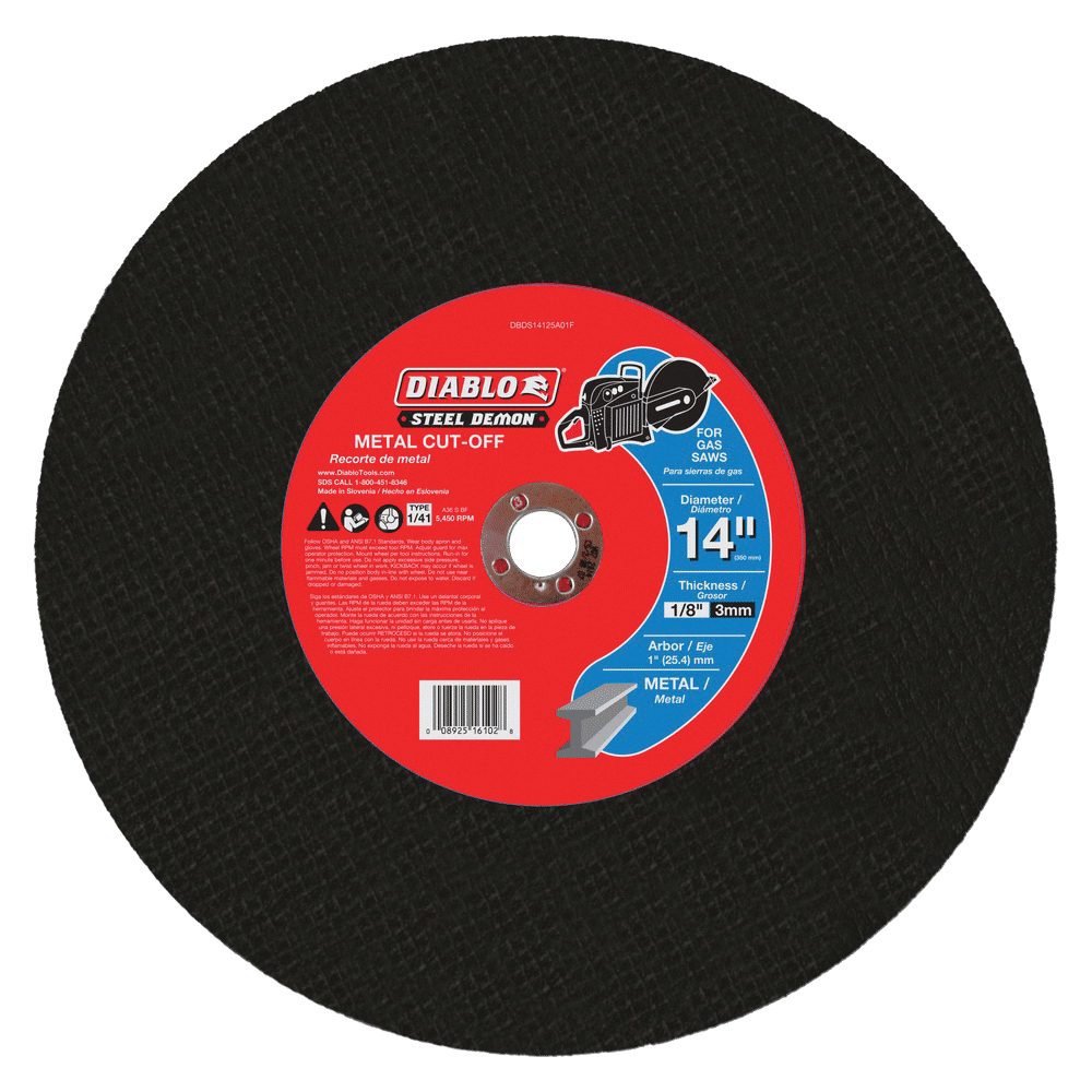 Diablo Steel Demon DBDS14125A01F High-Speed Cut-Off Disc, 14 in Dia, 1/8 in Thick, 1 in Arbor, Ceramic Abrasive