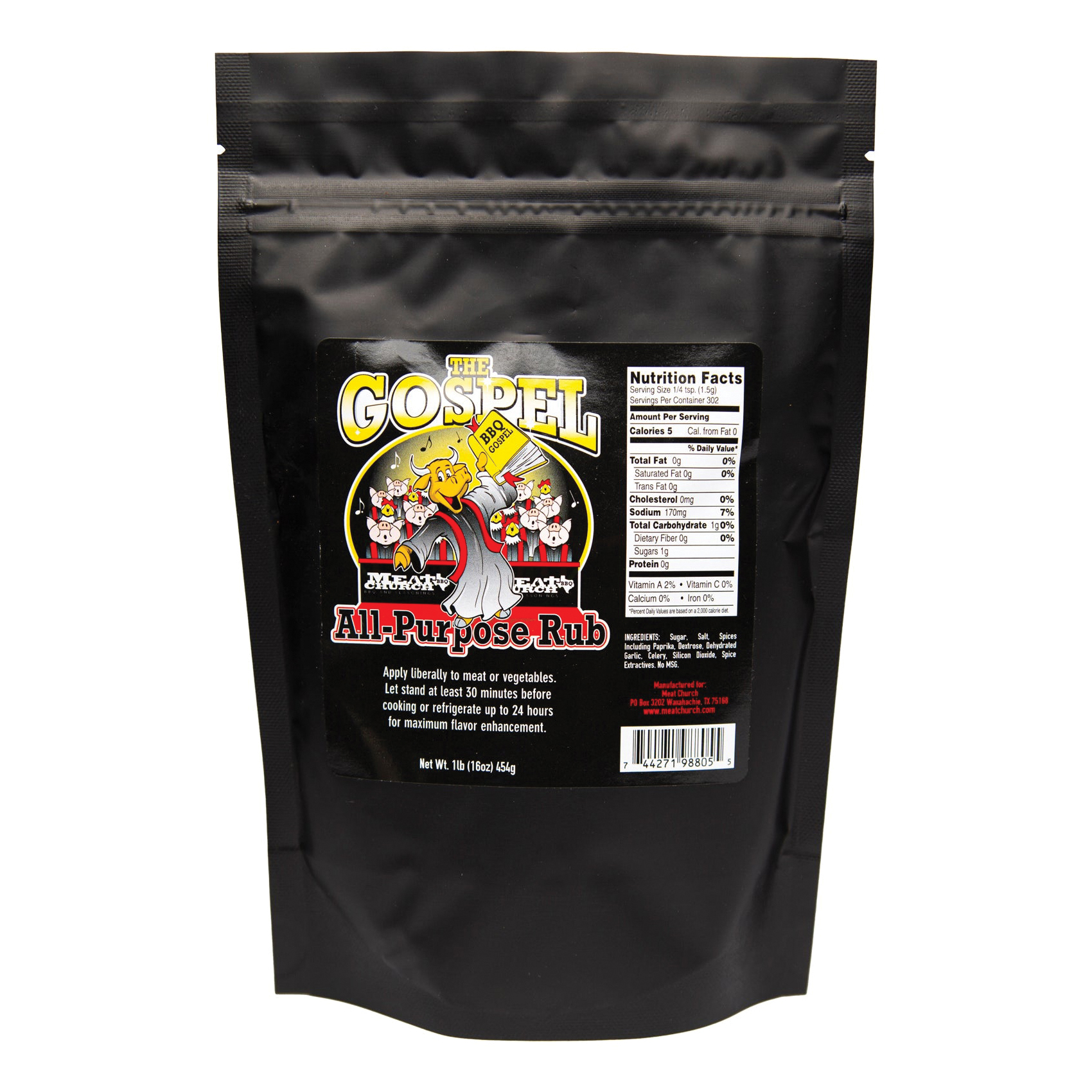 Meat Church BBQ THE GOSPEL All-Purpose BBQ Rub, The Gospel, 14 oz Bottle