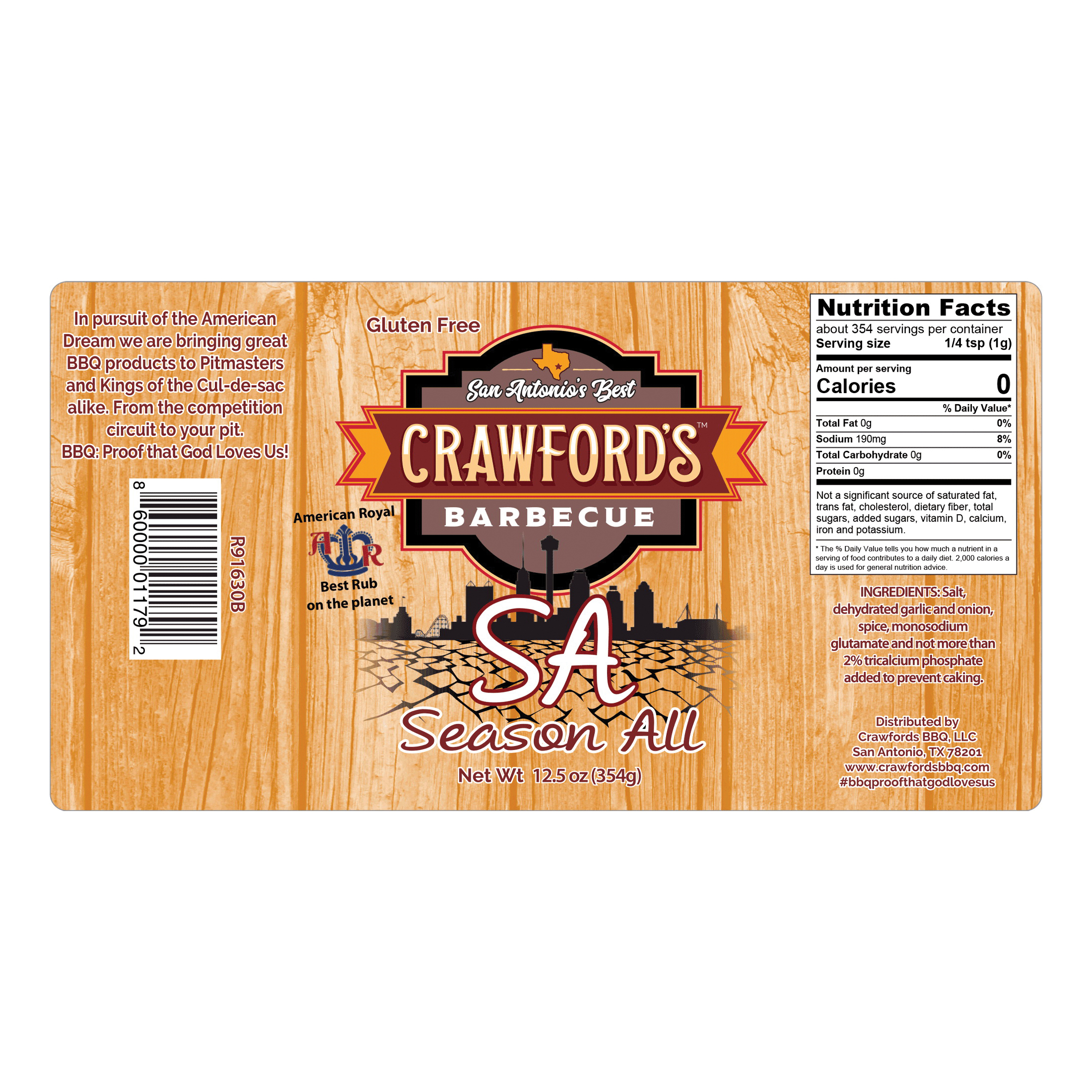 Crawford's Barbecue CB01005 All-Purpose BBQ Rub, Season All, 12.5 oz