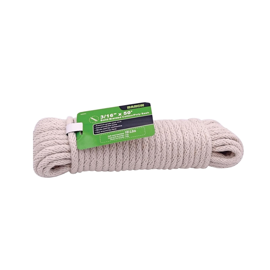 Baron 52603 Clothesline, 3/16 in, 50 ft L, Poly, White