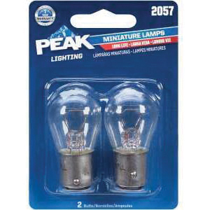 Peak 2057LL Miniature Automotive Bulb, 400 Lumens, 12.8 V, 27 W, Incandescent Lamp, Bayonet, Clear
