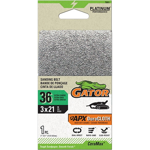 Gator CeraMax 7091 Portable Sander Belt, 3 in W, 21 in L, 36 Grit, Ceramic Abrasive