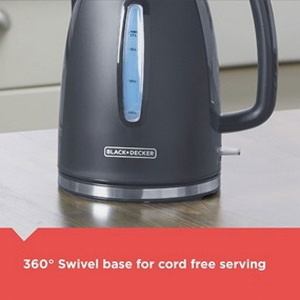 Black+Decker KE1555GY Rapid Boil Electric Kettle, 7 Cup, 1500 W, Gray, 8-1/2 in W, 9-1/2 in H, Automatic Shutoff Control
