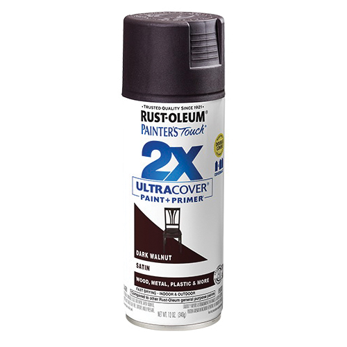 Painter's Touch 2X Ultra Cover 334064 Spray Paint, Satin, Dark Walnut, 12 oz Aerosol Can