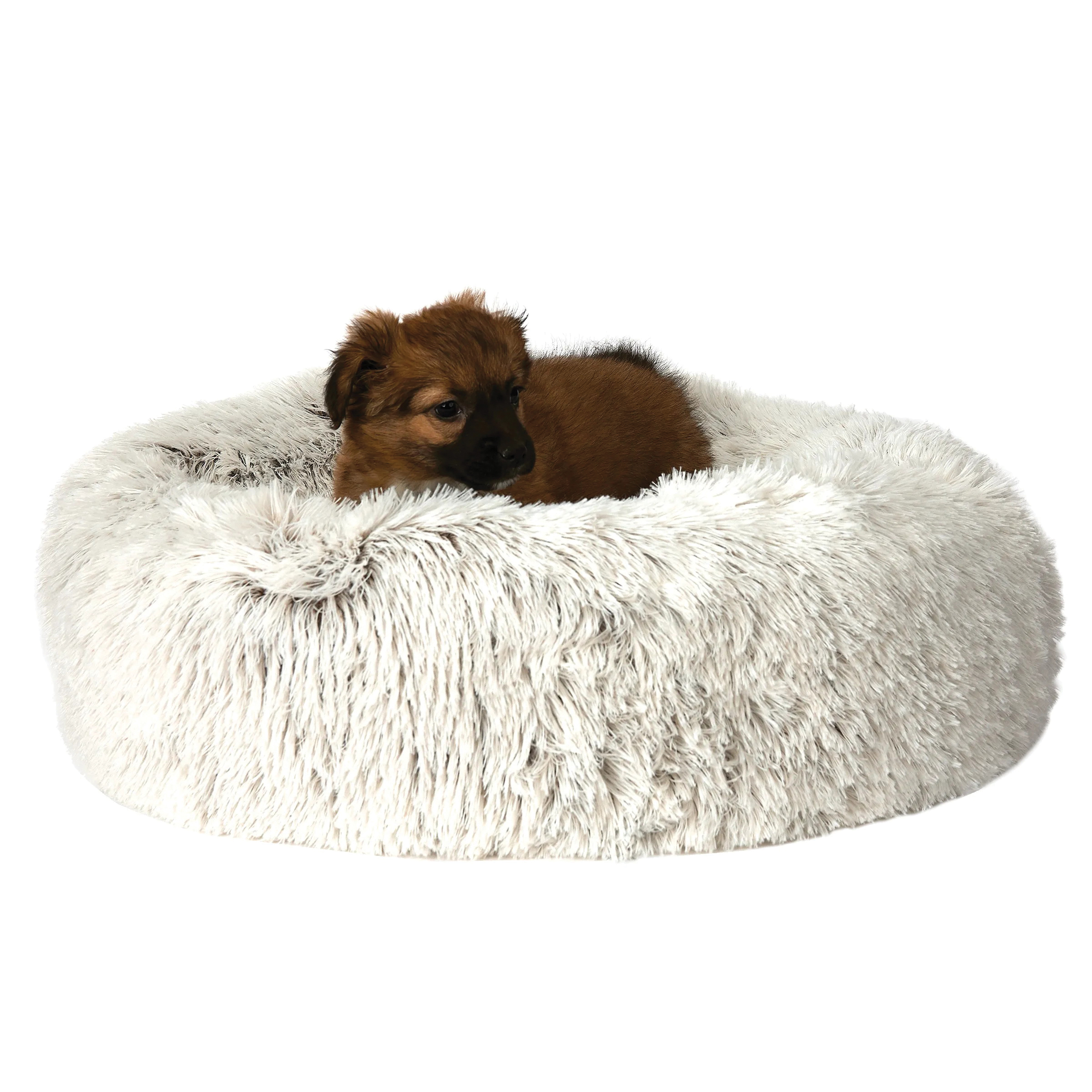 Slumber Pet ZW1652 48 11 Plush Cuddler Bed, 48 in L, 11 in W, Round, Bumper Style Pattern, Polyester Cover, Cream