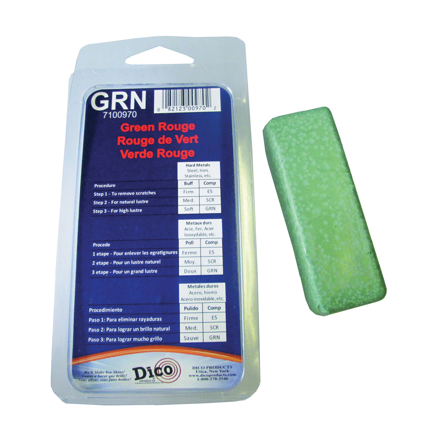 Dico 7100970 Buffing Compound, 1/2 in Thick, Emerald Green Rouge, Green