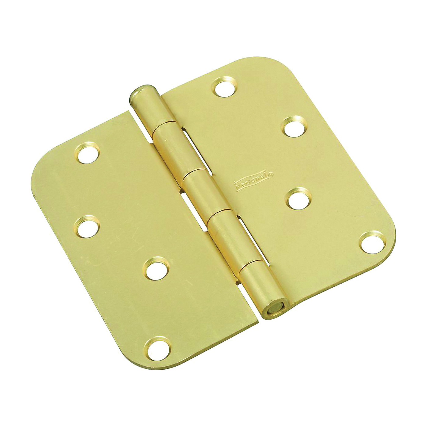 National Hardware N830-225 Door Hinge, 4 in H Door Leaf, 4 in L, Steel, Satin Brass, 5/8 in Corner Radius, 50 lb