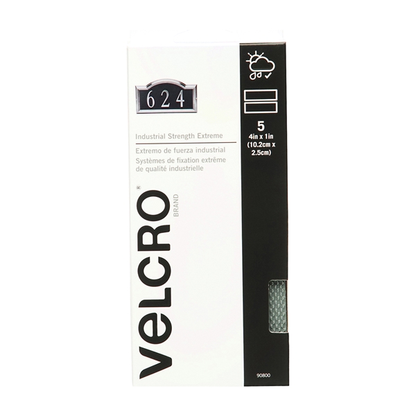 VELCRO Brand 90800 Hook and Loop Fastener, 1 in W, 4 in L, Nylon, Titanium, Rubber Adhesive