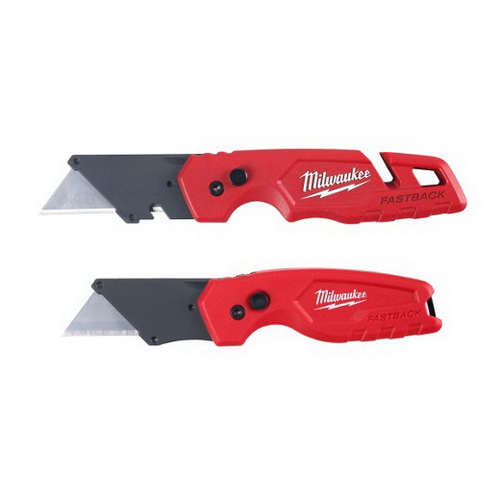 Milwaukee FASTBACK Series 48-22-1503 Folding Utility Knife Set, 2-Piece, Carbon Steel/Composite, Red