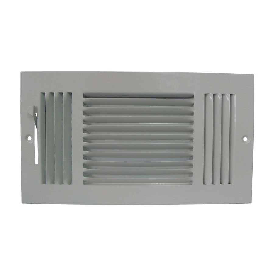 ProSource SW03-12X6 3-Way Sidewall Register, 13.5 in L, 7.5 in W, 52 degree Air Deflection, 3 -Way, Steel, White