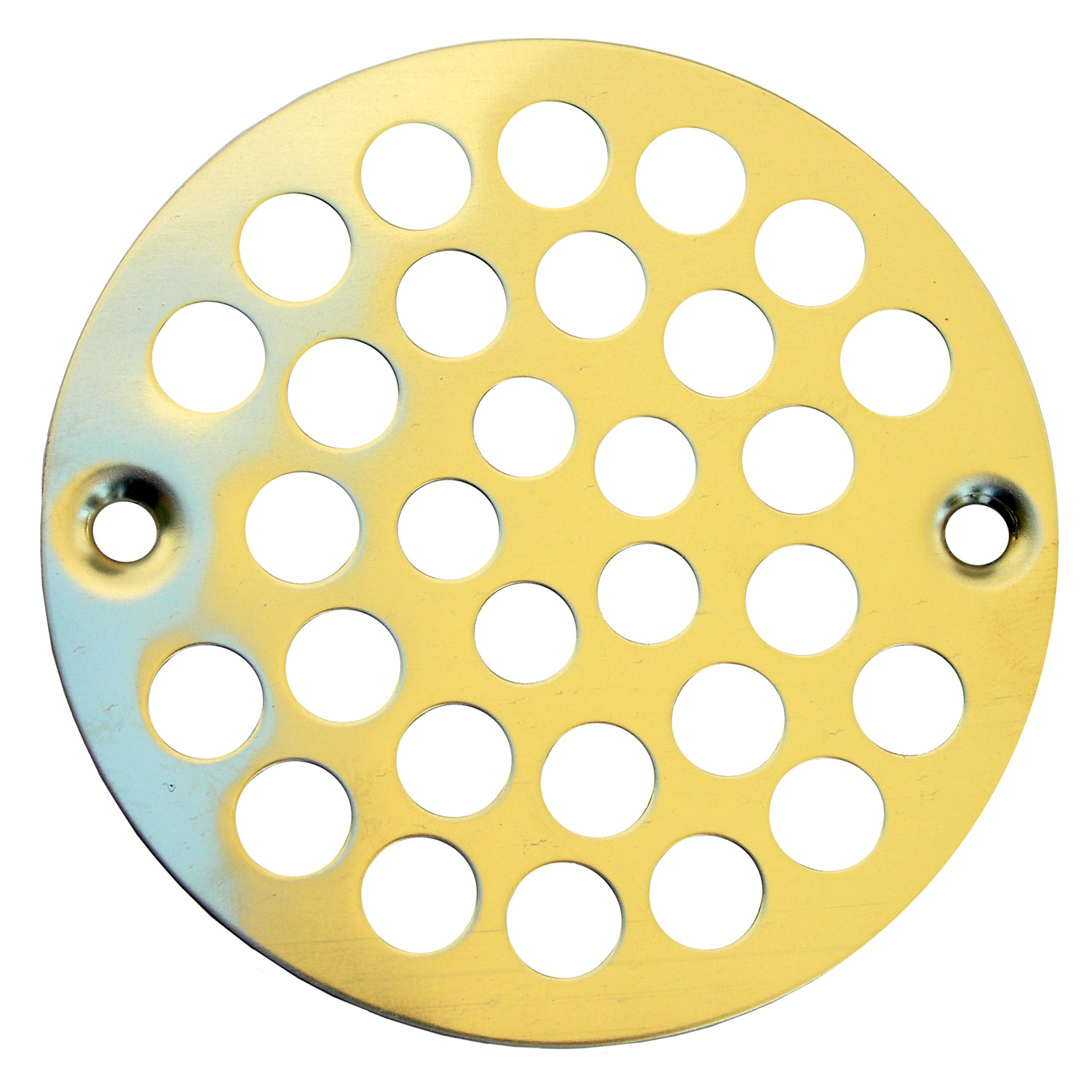 Lasco 31291P Drain Grill, Polished Brass, Specifications: 4 in Dia, 3-3/8 in Screw Hole to Screw Hole