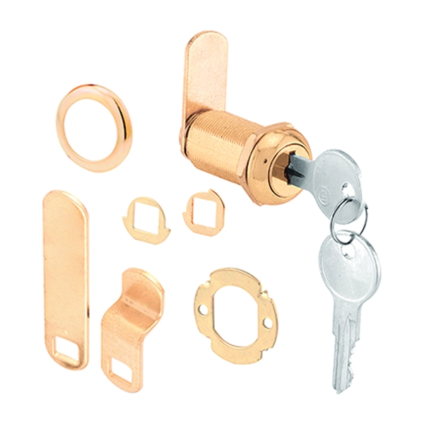 Defender Security U 9953KA Drawer and Cabinet Lock, 1-1/8 in L Dimensions, Brass, Keyed Lock, Y13 Yale Keyway, Steel