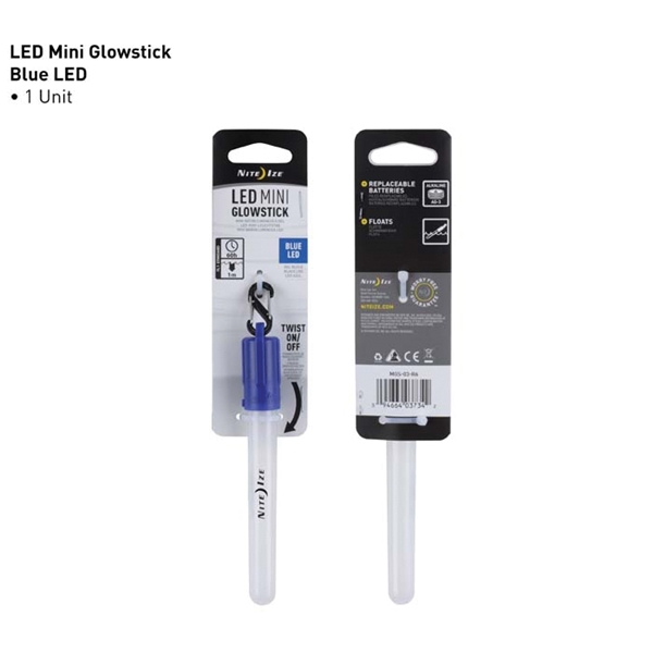 Nite Ize MGS-03-R6 Mini Glowstick, Blue Body, Alkaline Battery, AG3 Battery, LED Lamp