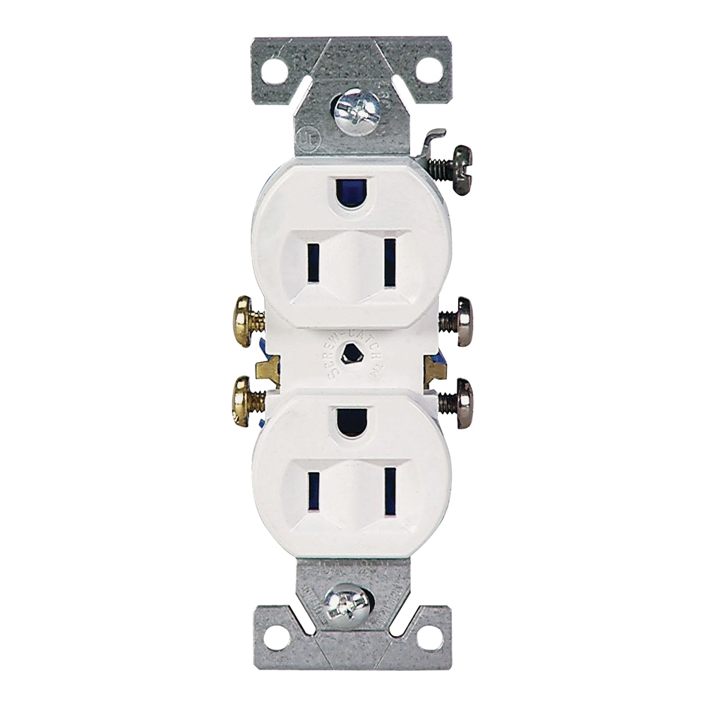 Eaton Wiring Devices 270W Duplex Receptacle, PVC, White, 2-Pole, 15 A, 125 V, Push-in, Side Wiring, NEMA: 5-15R, 3-Wire