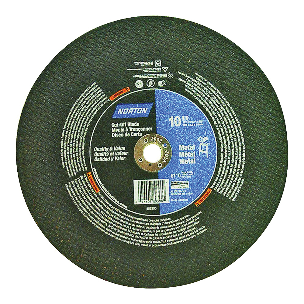 Norton 07660789390 Cut-Off Wheel, 10 in Dia, 3/32 in Thick, 5/8 in Arbor, Extra Coarse, Aluminum Oxide Abrasive